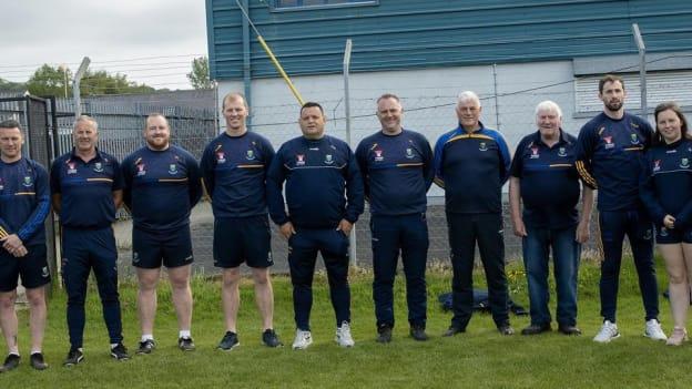 The Wicklow senior hurling management team, left to right, John Barrie (S&C), Leighton Glynn (hurling coach), Richie Doyle (kit man), Michael Dunne (goalkeeping coach), Billy Cuddihy (selector), Casey O'Brien (manager), Graham Keogh (selector), Dave Murray (kit man), Mick Hagan (team admin), Anthony McGrath (physio), and Shauna Kelly (GPS coordinator).