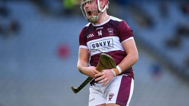 Jerry Kelly of Borris-Ileigh reacts after hitting a wide during the AIB GAA Hurling All-Ireland Senior Club Championship Final between Ballyhale Shamrocks and Borris-Ileigh at Croke Park in Dublin.