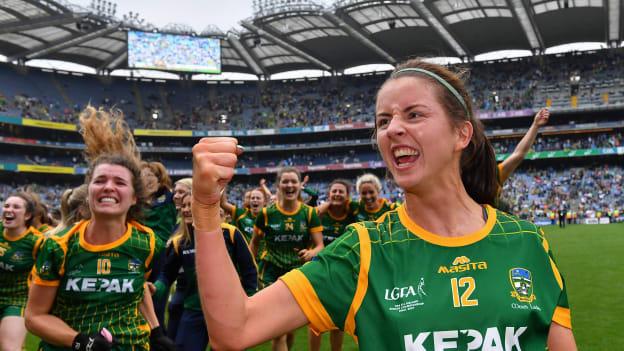 Niamh O'Sullivan of Meath celebrates after her side's victory in the TG4 All-Ireland Ladies Senior Football Championship Final match between Dublin and Meath at Croke Park in Dublin. 