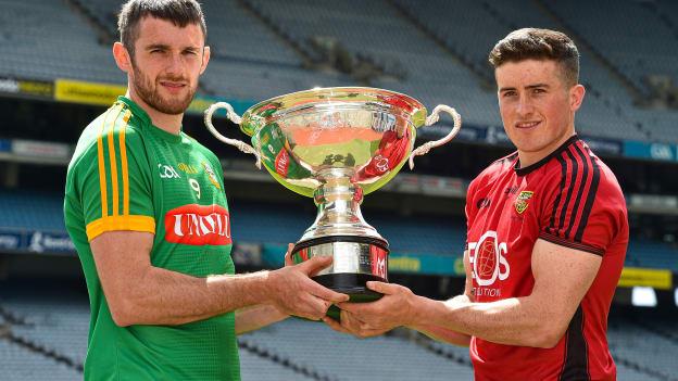 Sean Geraghty, Meath, and Caolan Taggart, Down, pictured ahead of the Christy Ring Cup Final at Croke Park.