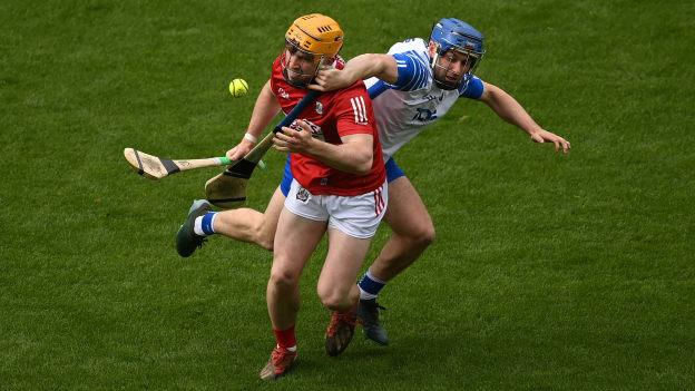Niall O'Leary, Cork, and Colin Dunford, Waterford, collide during Sunday's Allianz Hurling League match at Páirc Uí Chaoimh.