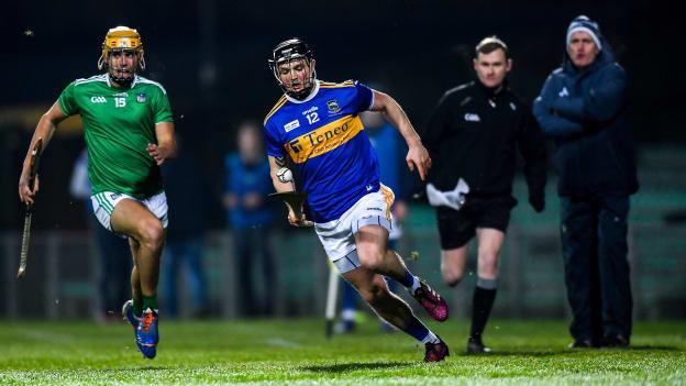 Willie Connors, Tipperary, and Darren O'Connor, Limerick, in Co-op Superstores Munster Hurling League action at the LIT Gaelic Grounds.