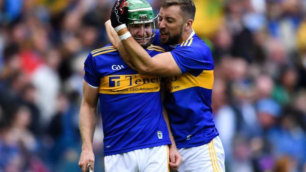 Noel McGrath is congratulated by team-mate James Barry after the final whistle blew in the All-Ireland SHC Final. 