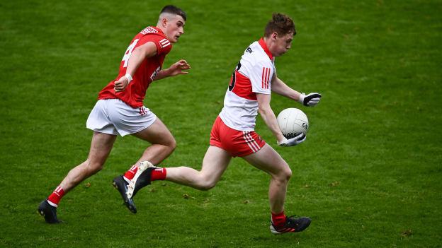 Odhran Murphy, Derry, and Kieran McCarthy, Cork, in Electric MFC Quarter-Final action.