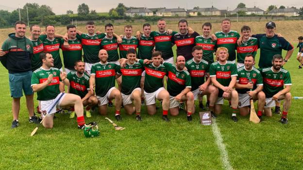 The Inniskeen Grattans hurlers celebrate after their 2-23 to 0-13 victory over Carrick in the Cúchulainn Cup Division 2 Final. 