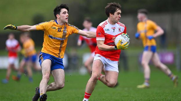 David Murray of Pádraig Pearses in action against Pearse Ruttledge of Knockmore during the AIB Connacht GAA Football Senior Club Championship Final match between Knockmore and Pádraig Pearses at James Stephens Park in Ballina, Mayo. 