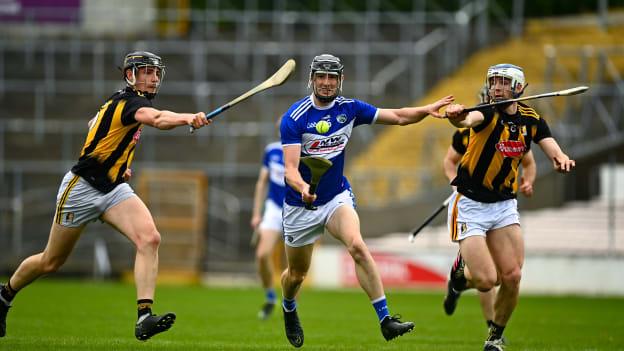 Laois' Aaron Dunphy surrounded by Kilkenny's Eoin Cody and Huw Lawlor at UPMC Nowlan Park.