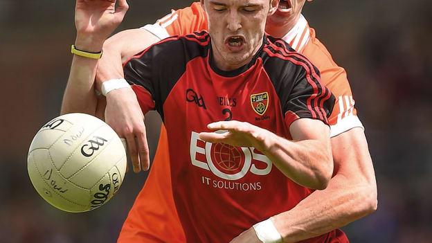 Rory Grugan of Armagh in action against Shay Millar of Down during the 2017 Ulster GAA Football Senior Championship Quarter-Final.