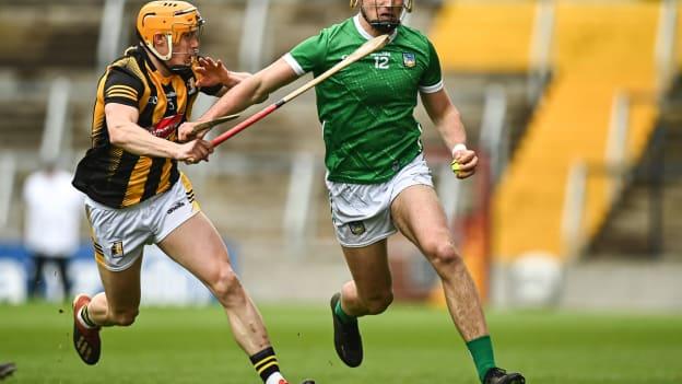 Cathal O'Neill, Limerick, and Richie Reid, Kilkenny, in Allianz Hurling League action at Páirc Uí Chaoimh. Photo by Eóin Noonan/Sportsfile