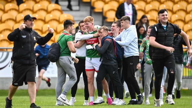 Luke Feeney of Mayo celebrates with supporters after his side's victory in the Electric Ireland GAA Football All-Ireland Minor Championship Quarter-Final. 