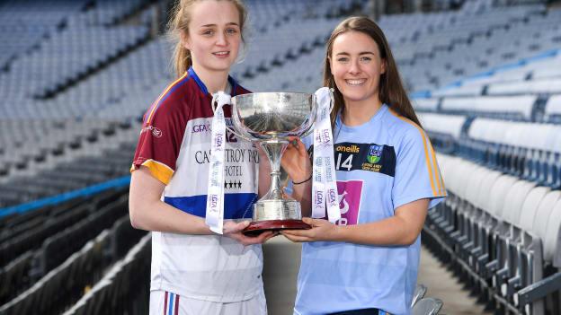 O’Connor Cup Semi-Finalists Shauna Howley, left, UL, and Lucy McCartan, UCD, in attendance at the 2020 Gourmet Food Parlour O’Connor Cup Captain's Day at Croke Park in Dublin.