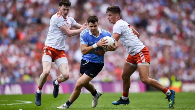Kevin McManamon in action during the closing stages of the 2018 All Ireland SFC Final against Tyrone at Croke Park.