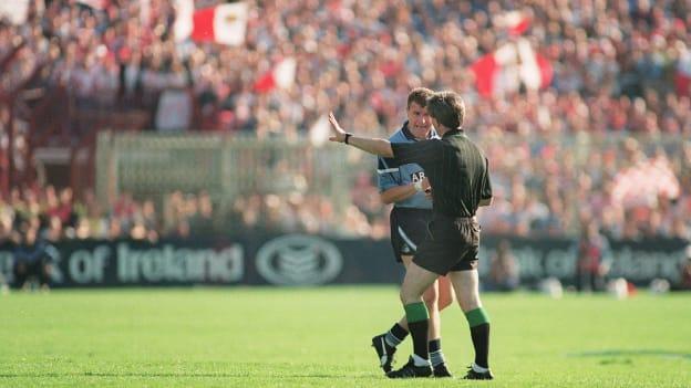 Charlie Redmond is sent off by referee Paddy Russell in the 1995 All-Ireland SFC Final. 