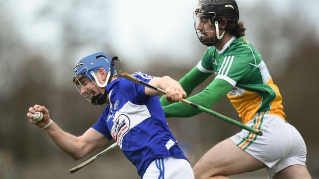 Stephen Maher of Laois in action against Leigh Bergin of Offaly during the Walsh Cup Round 1 match between Offaly and Laois at St Brendan's Park in Offaly. 