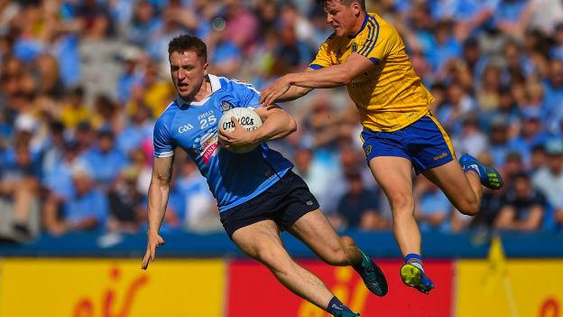 Paddy Small of Dublin in action against Gary Patterson of Roscommon during the 2018 GAA Football All-Ireland Senior Championship Quarter-Final Group 2 Phase 3 match in Croke Park. 