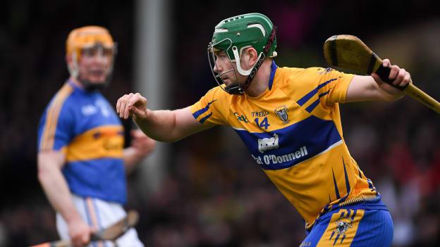Cathal McInerney celebrates after scoring a goal for Clare in the Co-op Superstores Munster Hurling League Final against Tipperary.