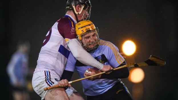 Seamus Flanagan, UCD, and Brian Coady, UL, in Electric Ireland Fitzgibbon Cup action on Thursday.