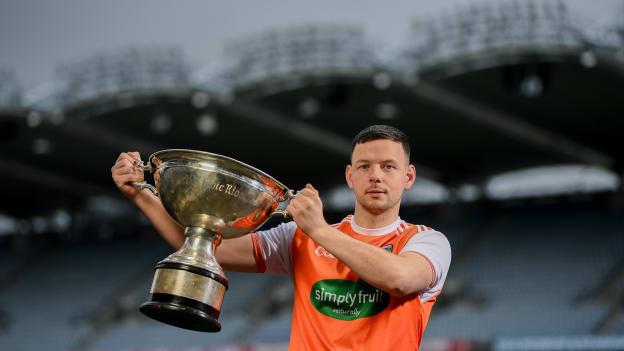Armagh hurler Stephen Renaghan pictured with the Nicky Rackard Cup. 
