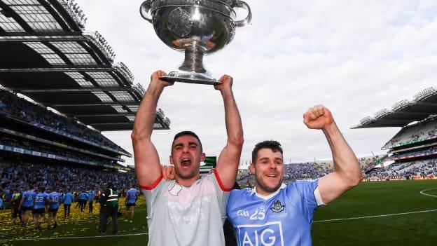 James McCarthy, left, and Kevin McManamon of Dublin celebrate with the Sam Maguire Cup following victory over Mayo in the 2017 All-Ireland SFC Final.