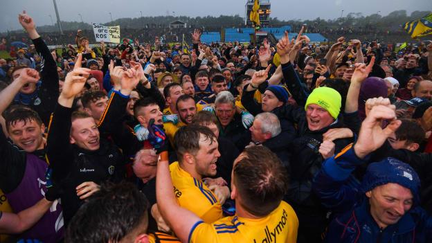 Roscommon players and supporters celebrate at Elverys MacHale Park.