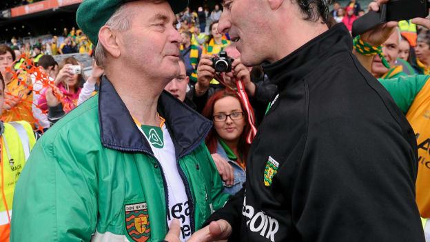 Brian McEniff and Jim McGuinness following Donegal's All Ireland win in 2012.
