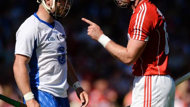 Patrick Horgan of Cork and Noel Connors of Waterford exchange words during the 2017 Munster GAA Hurling Senior Championship Semi-Final match between Waterford and Cork at Semple Stadium in Thurles, Co Tipperary. 