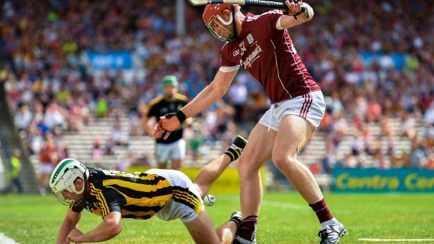 Padraig Walsh, Kilkenny, and Jonathan Glynn, Galway, during the 2018 Leinster SHC Final replay at Semple Stadium.