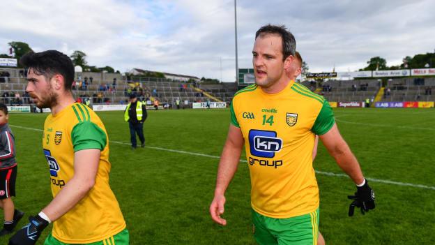 Ryan McHugh, left, and Michael Murphy of Donegal following the Ulster GAA Football Senior Championship semi-final match between Donegal and Tyrone at Kingspan Breffni Park in Cavan.