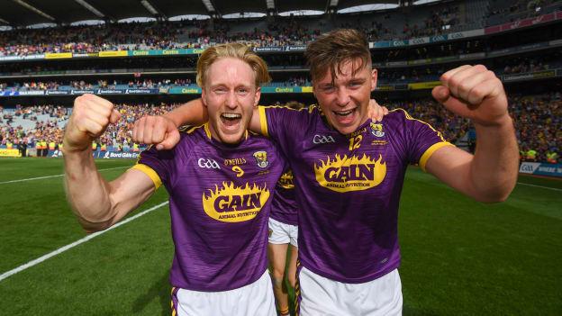 Diarmuid O'Keeffe, left, and Conor McDonald celebrate following Wexford’s Leinster SHC triumph over Kilkenny in Croke Park. 