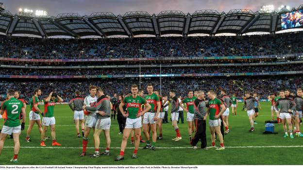 Dejected Mayo players after the 2016 All-Ireland SFC Final replay defeat to Dublin.