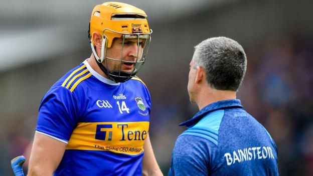 Tipperary captain Séamus Callanan with his manager Liam Sheedy before the 2020 Munster GAA Hurling Senior Championship Final against Limerick at LIT Gaelic Grounds in Limerick.