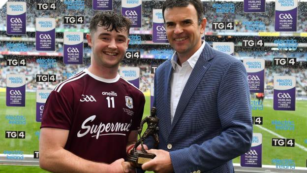 Sean McDonagh of Galway with the Player of the Match award for his major performance in the Electric Ireland GAA All-Ireland Minor Hurling Championship Final.