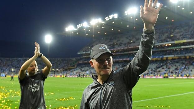 Jim Gavin waves to supporters after the 2019 All Ireland SFC Final replay win over Kerry.