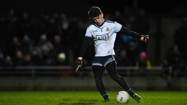 Dublin goalkeeper Evan Comerford takes a goal-kick against Kerry in the 2019 Allianz Football League. 