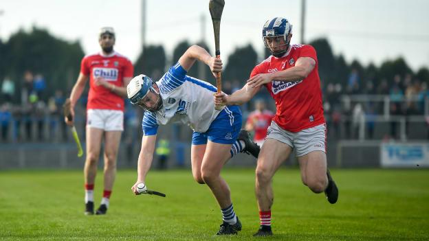 Stephen Bennett, Waterford, and Sean O'Donoghue, Cork, in Allianz Hurling League action at Walsh Park.
