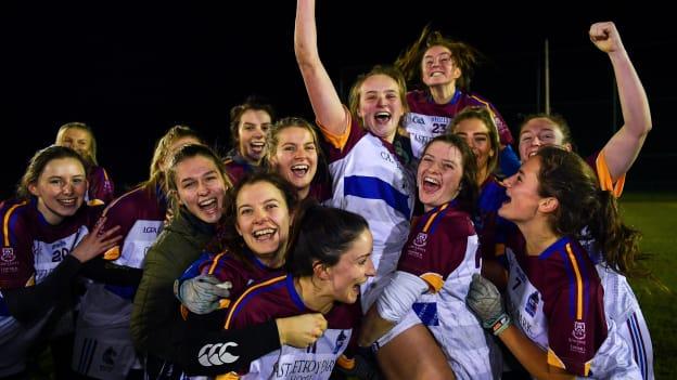UL captain Shauna Howley lifting the O’Rourke Cup following the Gourmet Food Parlour HEC Ladies Division 1 League Final match between Dublin City University and University of Limerick at Stradbally GAA, Co Laois, in December 2019.