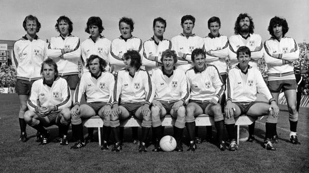 The 1974 All-Ireland winning Dublin team. Mullins is the first man on the left in the front row.