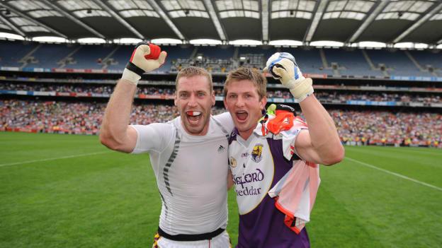 Mattie Forde and Anthony Masterson celebrate following Wexford's 2008 All Ireland SFC Quarter-Final win over Armagh at Croke Park.