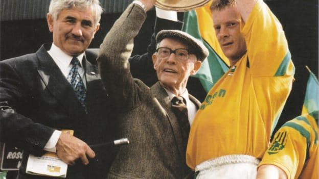 Declan Darcy and Tom Gannon lift the JJ Nestor Cup together after victory over Mayo in the 1994 Connacht SFC Final. 
