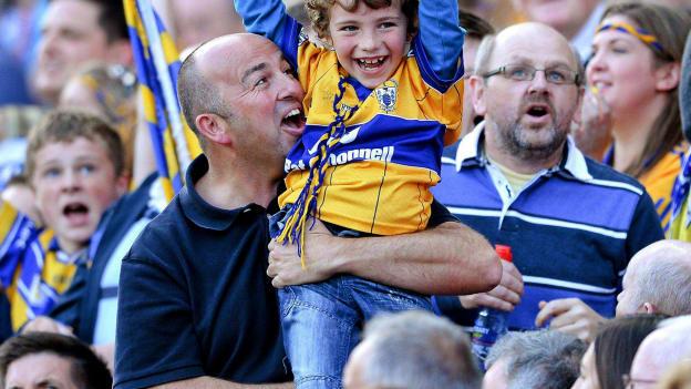 Clare supporters celebrate a Shane O'Donnell goal in the 2013 All-Ireland SHC Final replay against Cork. 
