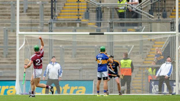 Shane Moloney celebrates after scoring the winning point for Galway against Tipperary