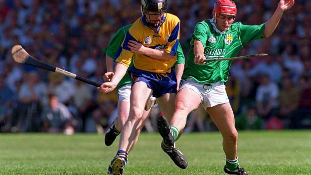 Frank Lohan of Clare in action against TJ Ryan of Limerick during the Munster GAA Hurling Senior Championship Semi-Final match between Limerick and Clare at Gaelic Grounds in Limerick. 