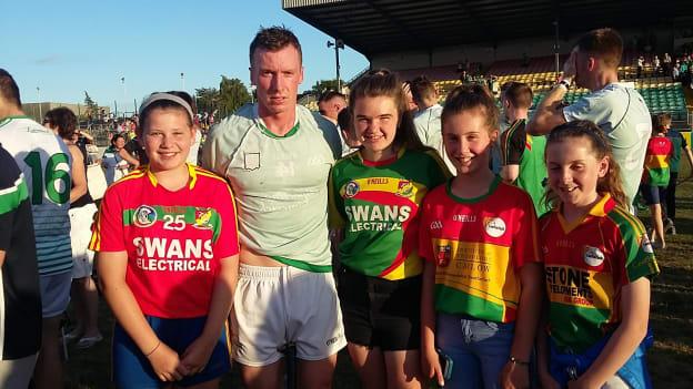 David English pictured with some Ballinkillen and Carlow supporters after Carlow's 2018 Joe McDonagh Cup victory over Westmeath at Netwatch Cullen Park. 