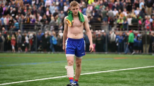 A dejected Shane Hogan pictured after New York lost to Leitrim by a single point after extra-time in the 2018 Connacht SFC quarter-final. 