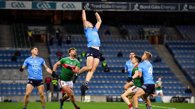 Brian Fenton of Dublin about to claim a mark during the 2020 GAA Football All-Ireland Senior Championship Final match between Dublin and Mayo at Croke Park in Dublin. 
