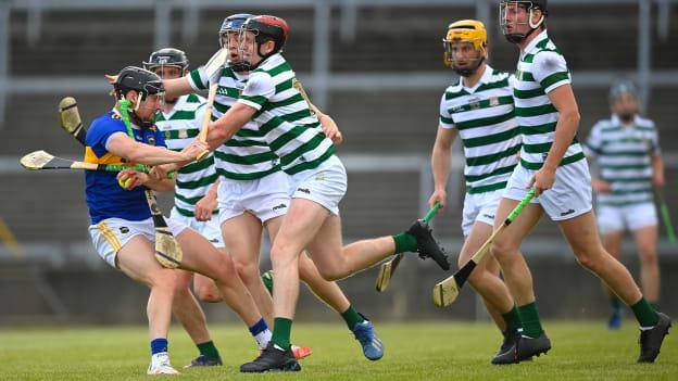 Dan McCormack of Tipperary is tackled by Limerick players, from left, Darragh O'Donovan, David Reidy, David Dempsey, Tom Morrisey and Conor Boylan during the Allianz Hurling League Division 1 Group A Round 1 match between Limerick and Tipperary at LIT Gaelic Grounds in Limerick. 