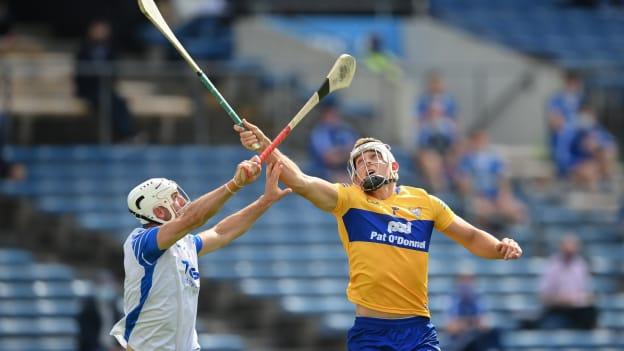 Aron Shanagher of Clare in action against Shane Fives of Waterford during the Munster GAA Hurling Senior Championship Quarter-Final match between Waterford and Clare at Semple Stadium in Thurles, Tipperary. 