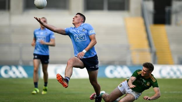 Brian Howard, Dublin, and Cathal Hickey, Meath, in Leinster SFC Semi-Final action at Croke Park.