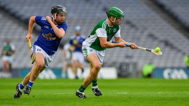 Tom Keenan, Fermanagh, and Cillian Sheanon, Cavan, in action during the Lory Meagher Cup Final at Croke Park.