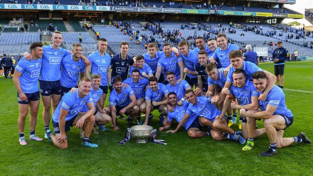 The Dublin players celebrate after victory over Kildare in the Leinster SFC Final. 